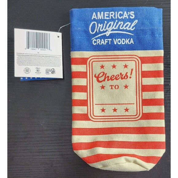 Tito's Handmade Vodka Red White & Blue Burlap Drawstring Bag 10" Embroidered - Picture 2 of 2